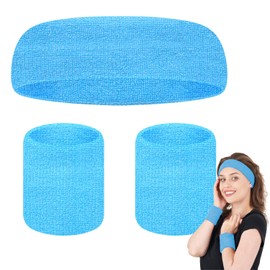 Norhogo 1 pairs sweat bands Headband Wristband Set with Sports Headband Wristbands, neon headband, sweat headband, Thickened Terry Cotton for Men and Women yoga、Run、Gym、tennis、basketball sports, Blue