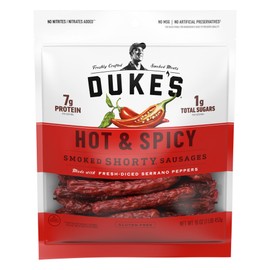 Duke's Pork Hot & Spicy Smoked Shorty Sausages, 7g Protein Per Serving, Camping Snack, 16 oz.