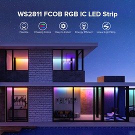 BTF-LIGHTING FCOB COB WS2811(WS2812B) IC Chip RGB 180LED/m 90IC/m LED Strip DC5V 3.2FT Addressable High Density Uniform Light Chasing Color 12mm Width IP30, SP630E Bluetooth Controller Kit(NO Adapter)