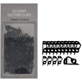 Simply Products 50 Gutter Hooks for Hanging Outdoor Christmas Xmas String Lights / Rope Lights Gutter Clips (Black)