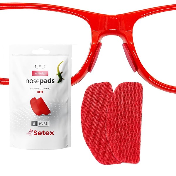 Setex Gecko Grip - Almohadillas de nariz antideslizantes de 1 mm, (5 pares rojos) fabricadas en Estados Unidos, innovadoras fibras microestructuradas, 1 mm x 7 mm x 16 mm