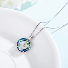 TwoAnts Gymnastics Necklace 925 Sterling Silver Flipping Gymnast Team Necklace with Crystal Pendant Gymnastics Jewellery Gifts for Women Teens Girls (Blue Crystal)