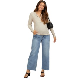 PinkBlush Light Blue Wide Leg Raw Hem Maternity Jeans