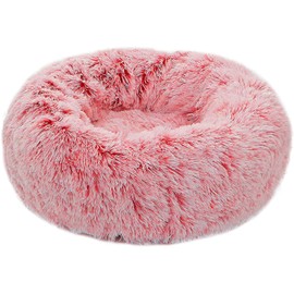TORMAYS Donut Pet Bed, Plush Round Cuddler Cat & Dog Cushion Bed, Marshmellow Fluffy Faux Fur, Calming Warming Comfy Furry and Anit-Anxiety (20"/24"/28"/32", Brown/Dark-Grey/Grey/Light-Grey/Pink)