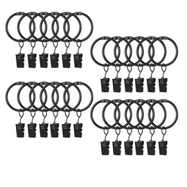 Pack of 20 Metal Curtain Rings, 38 mm Curtain Rings with Clips, Curtain Clips, Shower Curtain Metal Clips for Curtains and Curtain Rods (Black)