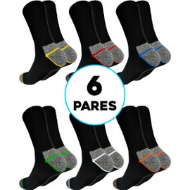 topline 6 Pairs Men's Work Socks – Men's Thermal Socks – Men's Winter Cotton and Reinforced Socks, 6 pairs (red, blue, orange and neon green), 40-46