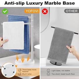 Hand Towel Holder, Stainless Steel Hand Towel Stand with Marble Base, Swivel Hand Towel Rack Standing Towel Bar for Kitchen Countertop, 2 Arms, Brushed Nickel