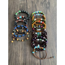 Lot Of Mixed Bracelets Wood Beads 8 Mm and Lava Stone ónix Natural Stone.