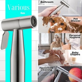 Handheld Bidet Sprayer for Toilet – Stainless Steel Jet Spray, Adjustable Water Pressure, Bathroom Hose Kit, Wall and Toilet Mount – Muslim Shower for Feminine Wash – Easy to Install – Serene Spray