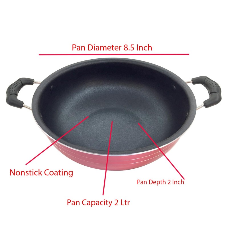 SHRIYA Nonstick 2 Liter Kadai with Stainless Steel Lid Deep