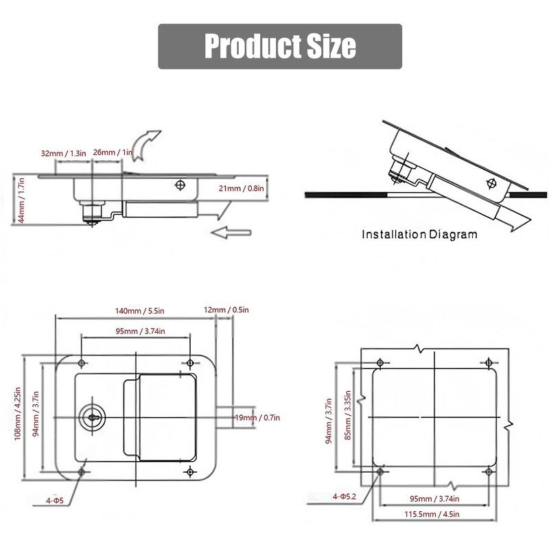 Flush Mount Paddle Door Latch 141mm/5.6inch - 304 Stainless Steel