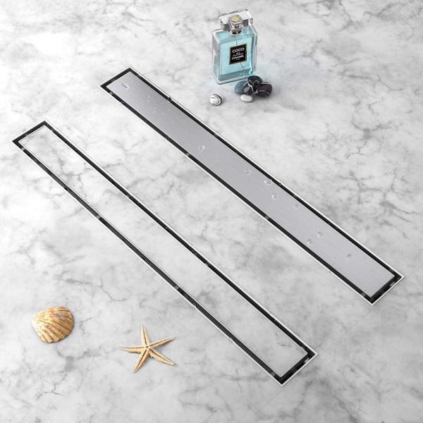 Linear Shower Drain 2 in 1 36-Inch, 304 Stainless Steel Shower Floor Drain with Tile Insert Grate，New Type Linear Drains