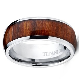 Metal Masters Men's Titanium Ring Wedding Band, Engagement Ring with Real Wood Inlay, 8mm Comfort Fit Size 13