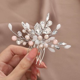 Edary Bridal Wedding Flower Hair Comb Silver Rhinestone Bridal Headpiece Pearl Hairclips Crystal Hair Accessories for Women and Girls (Silver 2)