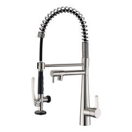 GICASA Copper Kitchen Faucet, Solid Brass Brushed Nickel Kitchen Faucet, Heavy Duty Spring Pre-Rinse Single Handle Kitchen Faucets with Pull Down Sprayer and Pot Filler, Commercial Style Sink Faucet