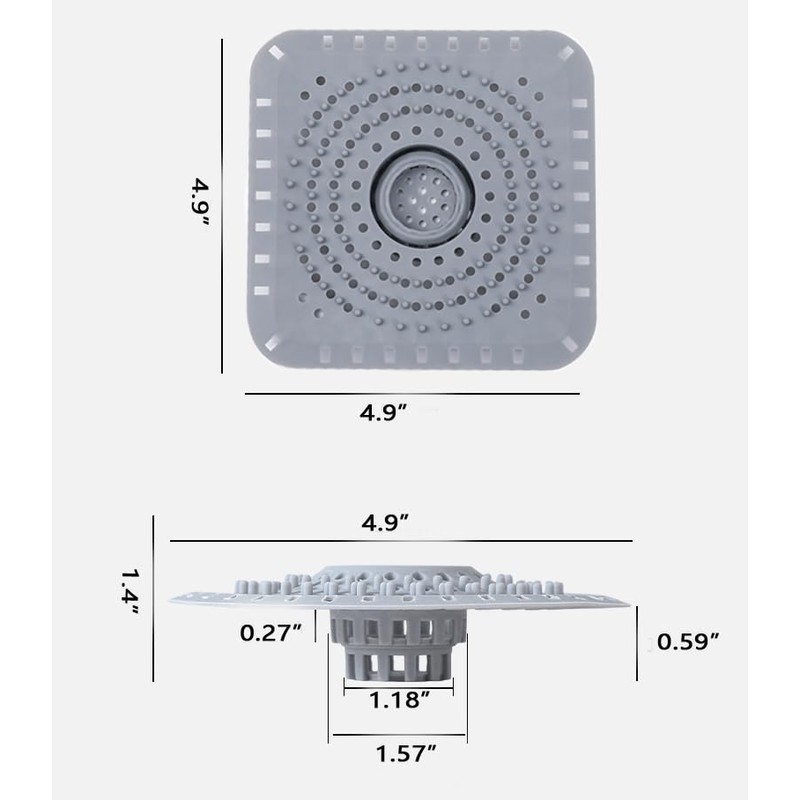 Drain Hair Catcher, Bathtub Drain Protecto 2 PCS （Gray Square）