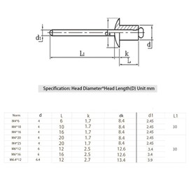 Leliafleury 100Pcs Flange Blind Rivets M4 x 12mm Aluminium Blinds Rivets Open End Rivet Pop Rivets for Metal Wood Plastic