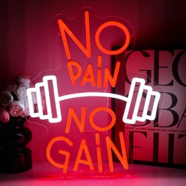PMCVYH No Pain No Gain Neon Sign for Gym Decor, Dumbbell Led Signs for Wall Decor, USB Dimmable Neon Lights for Fitness Club Sports Room Bedroom Man Cave Party Office Business Decoration