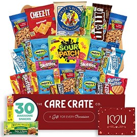 Valentine's Day Small Snack Box ( 31 Piece Variety Gift Basket Care Package ) Chips, Candy, Peanuts, Popcorn, Cookies, Gummy Snacks, Chocolates and More - The Care Crate Co.