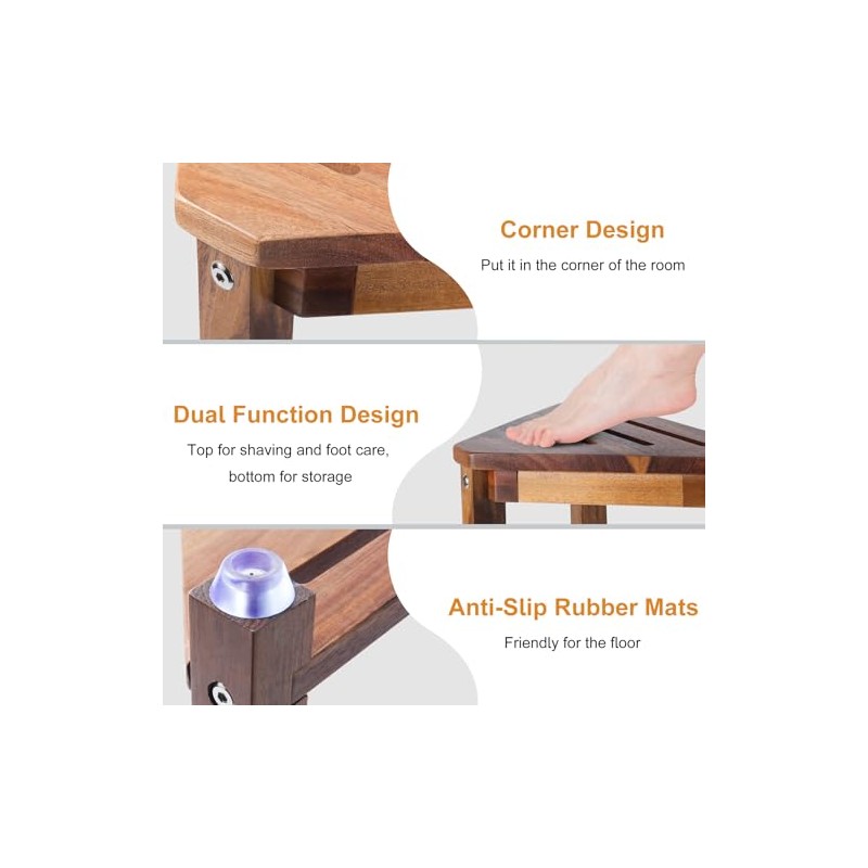 Shower Foot Rest 13.5in, Acacia Wood Shower Stool for Shaving
