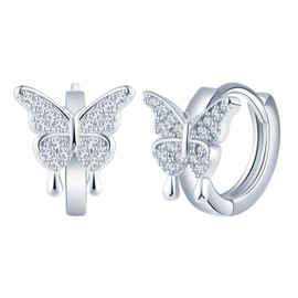 Yumilok Small Butterfly Women's Earrings Cubic Zirconia Hoop Earrings Women's Stud Earrings Silver 925 for Women Girls, Sterling Silver