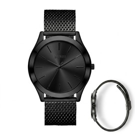 BUREI Men's Watch Analog Quartz Waterproof Wrist Watch Popular Slim Simple Stylish Business Casual Leather Belt Men's Watch, Black, Bracelet Type