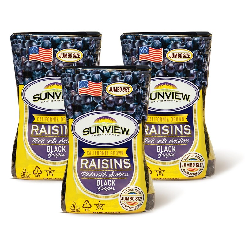 Sunview Jumbo Black Raisins 3-15oz Canisters