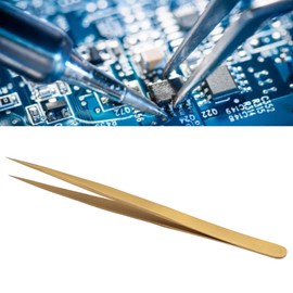 Straight Pointed Tip Tweezer, Accuracy Tweezer with Magnetic for Cellphone, PC, and Watch Repair, Portable and Corrosion Resistant Fine Point Tweezer (Gold)