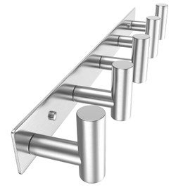 VAEHOLD Silvery Hat and Coat Wall Mount Rack - 5 Hooks for Robes, Bags, Keys, and Towels - Bathroom Towel Hanger Organizer (1 Pack)