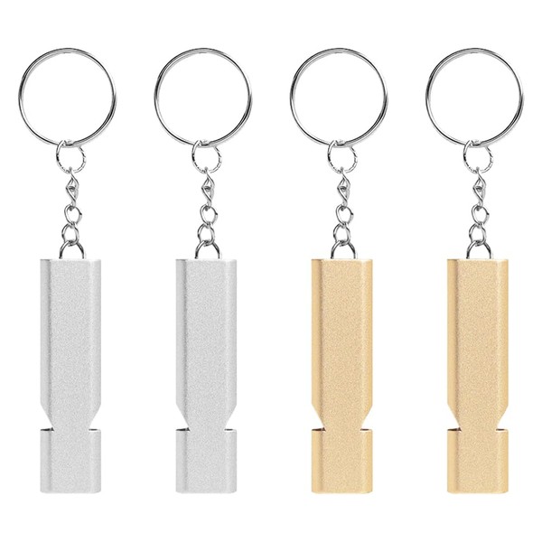 4PCS Emergency Whistle Aluminium Alloy Safety Whistle Loud Double Tubes