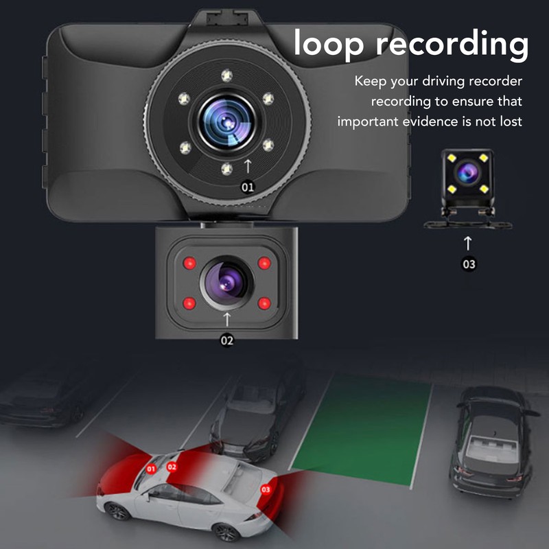 3 Channel Dash Cam 3 Lens Front Inside Rear 1080P