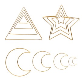 Antrader Gold Dream Catcher Metal Rings Moon Dream Catcher Rings Triangle Shaped Dream Catcher Metal Hoops Star Shape Macrame Rings Dreamcatcher Metal Rings for DIY Home Decoration,12Pack