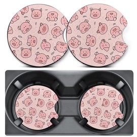 2 Pack Car Coasters for Cup Holders,Cute Pig Car Cup Holder Coasters,2.75" Universal Size Anti Slip Rubber Mat,Automotive Interior Accessories,Automotive Cup Holder Decor,Pig Gifts for Women Men Mom