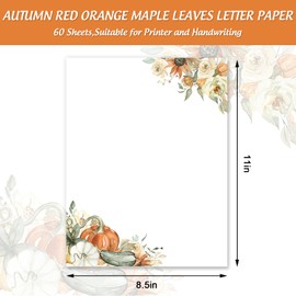 AnyDesign 60 Sheets Fall Stationery Letterhead Paper Pumpkin Floral Letter Writing Paper for Autumn Notes Greeting Cards Invitation Office Printing, 8.5 x 11 Inch
