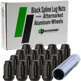 DPAccessories Black 7/16-20 Lug Nuts for Aftermarket Wheels - Closed End Spline Tuner - 34mm (1.35") Tall - Set of 16 - D5241P-2308/16
