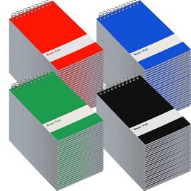 Thenshop 200 Pads Spiral Memo Pads Bulk 3 x 5 Inch Small Pocket Notepad Top Bound Lined 60 Sheets Mini Notebooks for School College Office Home Supplies (Black,Green,Dark Blue,Red)