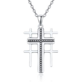 TANGPOET Jerusalem Crusader Cross Chain for Women Ladies Silver 925 Quadruple Cross Pendant Necklace Christian Faith Jewellery Gifts with 18 Inches + 2 Inches Chain, Sterling Silver, No Gemstone