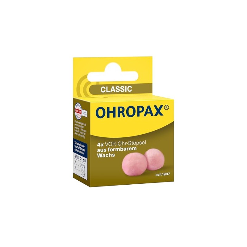 OHROPAX Classic Ear Plugs - Pre Ear Plugs to Protect