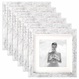 TOFOREVO 6x6 Picture Frames Set of 6 Distressed White Wood Grain Photo Frame for Gallery Wall Mounting or Tabletop Display