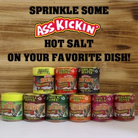 Ass Kickin' Hot and Spicy Salt Gift Set – 1.1 oz. (9 Pack Variety) - Perfect Flavored Salt for Popcorn Seasoning, Margarita Salt and French Fry Seasoning - Premium Gourmet Gift Set