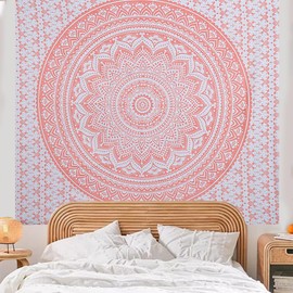 Furnishful Finesse Mandala Pink Ombre Tapestry Boho Wall Hanging Tapestries Wall Cloth Tapestry for Living Room Bedroom and Home Decor- 90x108 Inches