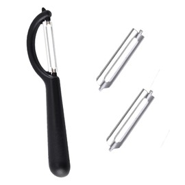 Sparschäler Set,P-Schäler für Tupper mit 2 Edelstahl Sparschäler Ersatzklingen,Kartoffelschäler Spargelschäler Gemüseschäler Karottenschäler,Vegetable Peeler,Kunststoffgriff Universalschäler(Schwarz)