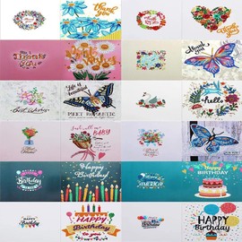 umbresen 12 Pack 5D DIY Special Shaped Diamond Painting Christmas Birthday Greeting Cards Creative Gift (Thank You 12 Set)