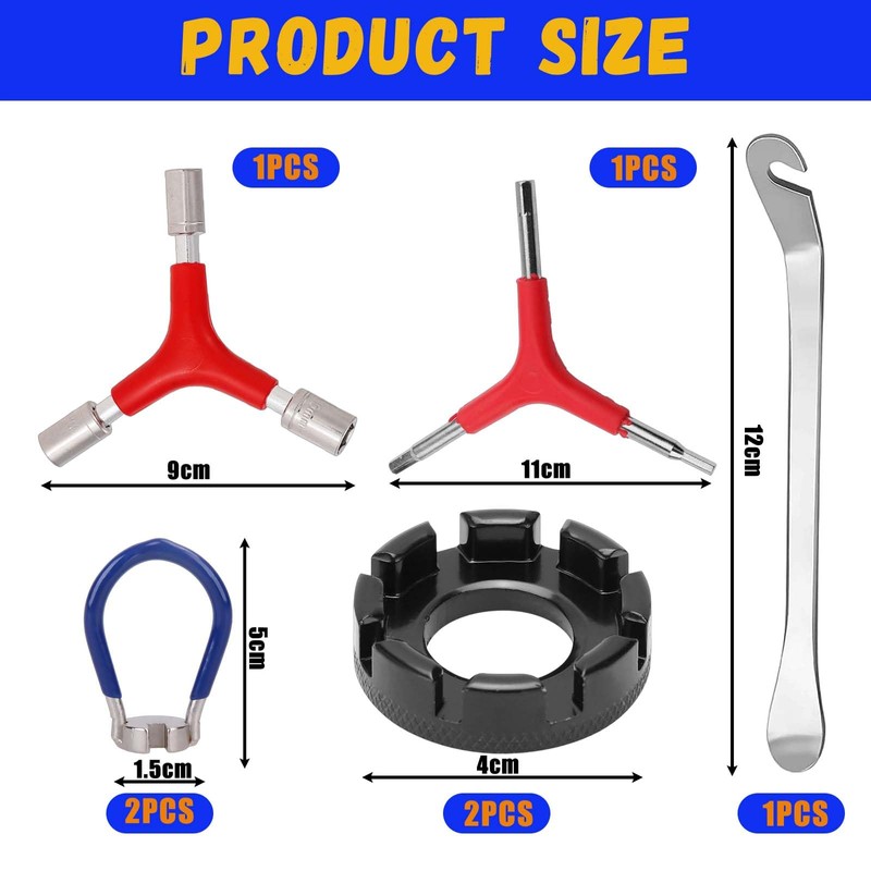 MOAZIFI Spoke Wrench Bicycle 7-Piece Set, Spoke Tensioner with Rubber