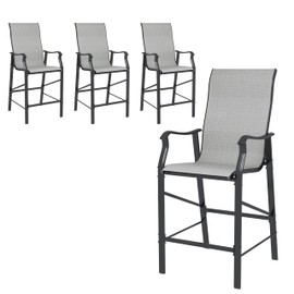 UDPATIO Patio Chairs Bar Stools Set of 4,Outdoor Bar Height Chairs with High Back and Armrest,Metal Frame and Breathable Textilene for Balcony,Pool,Deck,Garden(Grey White)