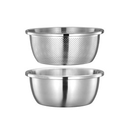 Mixing Bowls with Colander 304 Stainless Steel Kitchen Strainer for Washing Rice, Vegetables, Pasta (22cm/8.5")