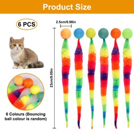 Orixo Pack of 6 Wiggly Ball Wiggly Balls for Cats, Funny Cat Ball, Long Tail Ball, Worm Cat Toy, Cat Balls, Bouncy Balls, Interactive Toy for Cats, Bouncy Ball for All Ages