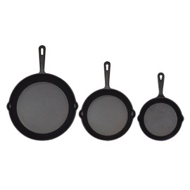 Jim Beam Set of 3 Pre Seasoned Cast Iron Skillets with Even Heat Distribution and Heat Retention - 6" 8" 10"
