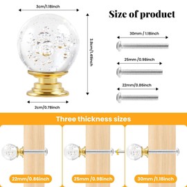 ShipeeKin 6 x Crystal Glass Cupboard Knobs Chest of Drawers Furniture Knobs Crystal Bubble Furniture Handles Furniture Knob with Golden Base 30 mm for Chest of Drawers, Cupboards, Kitchen, Wardrobe,
