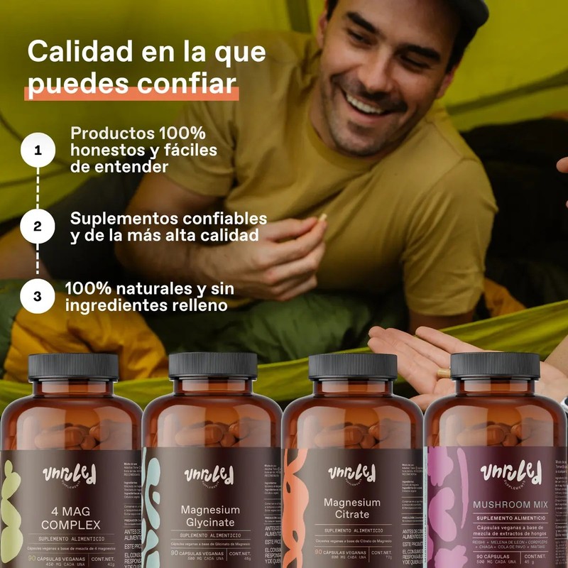Citrato de Magnesio Unruled en Cápsulas, Suplemento Vegano Sin Sabor,